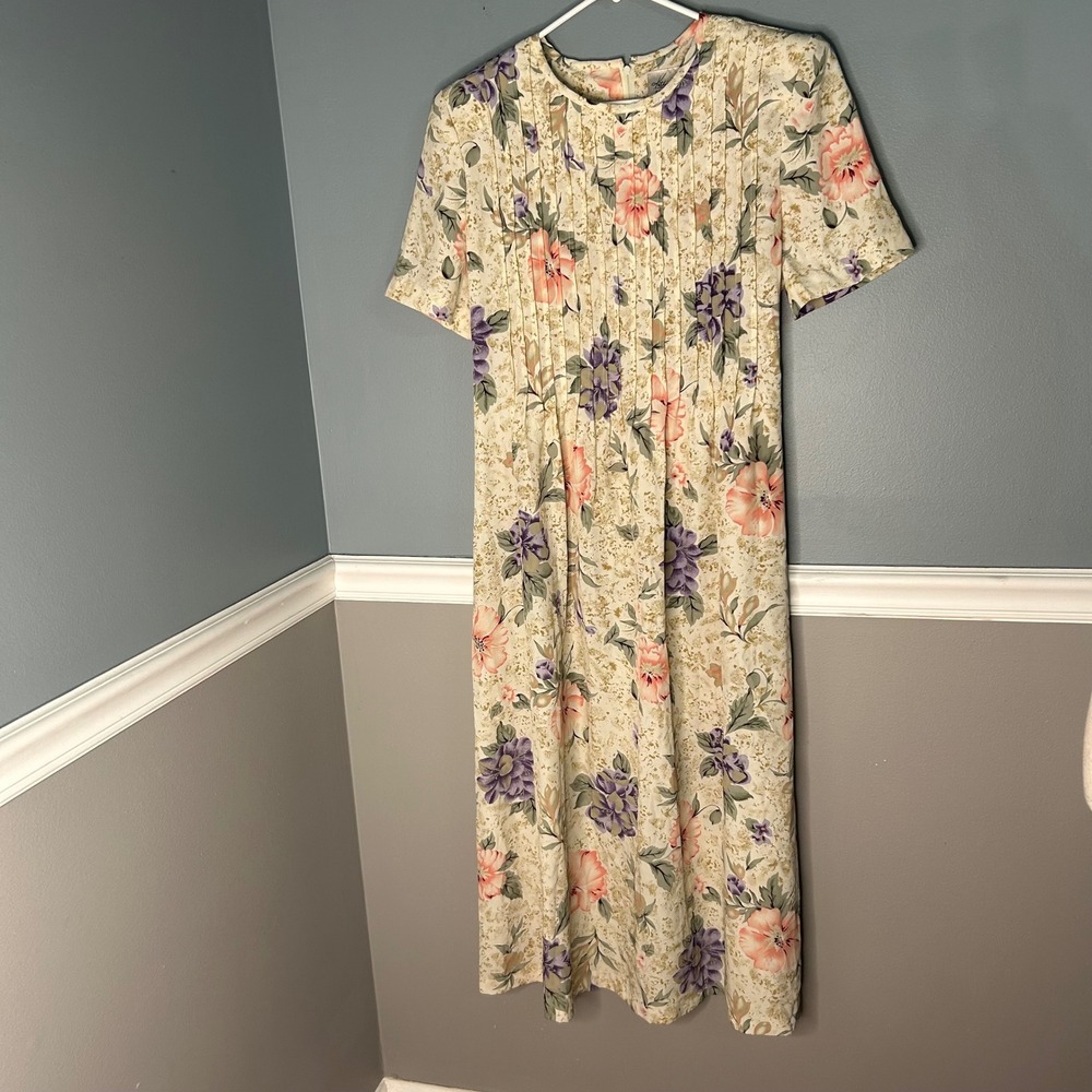Vintage Kathie Lee Collection Floral Pleated Midi Dress garden cottagecore Sz 12